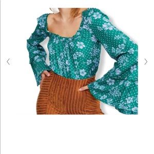Free people green floral top/bodysuit